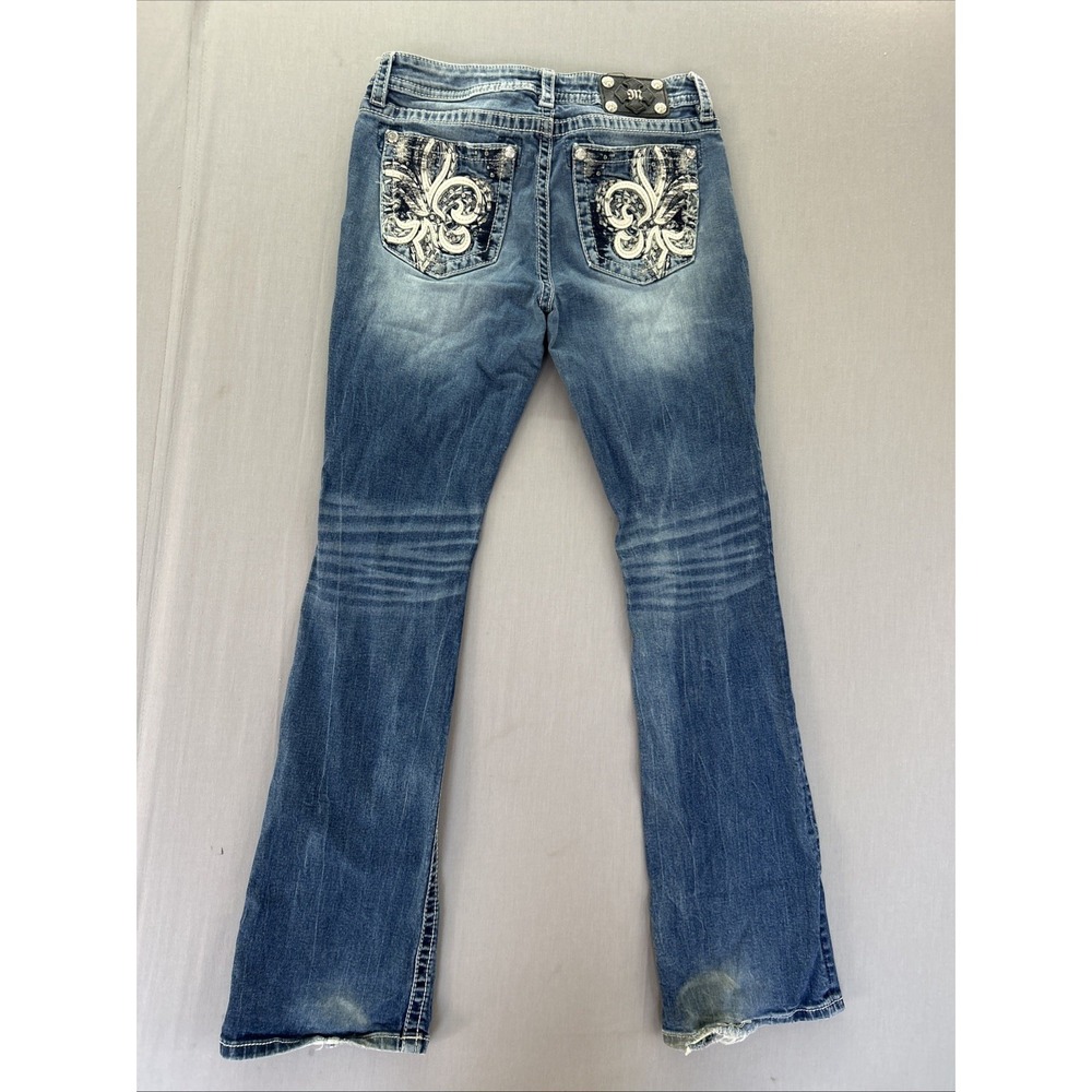 Women's Miss Me Chloe Boot Jeans Size 31 Jeweled Honeycomb Fade Distressed